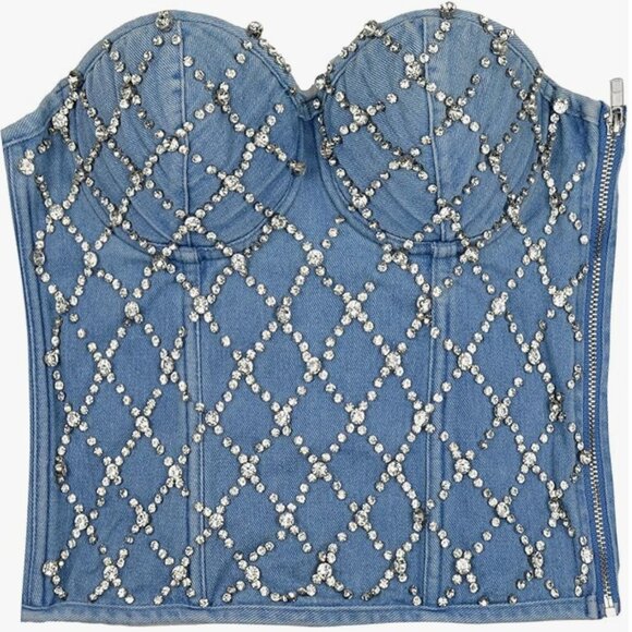 Women's Denim Rhinestone Corset Top - Picture 4 of 8
